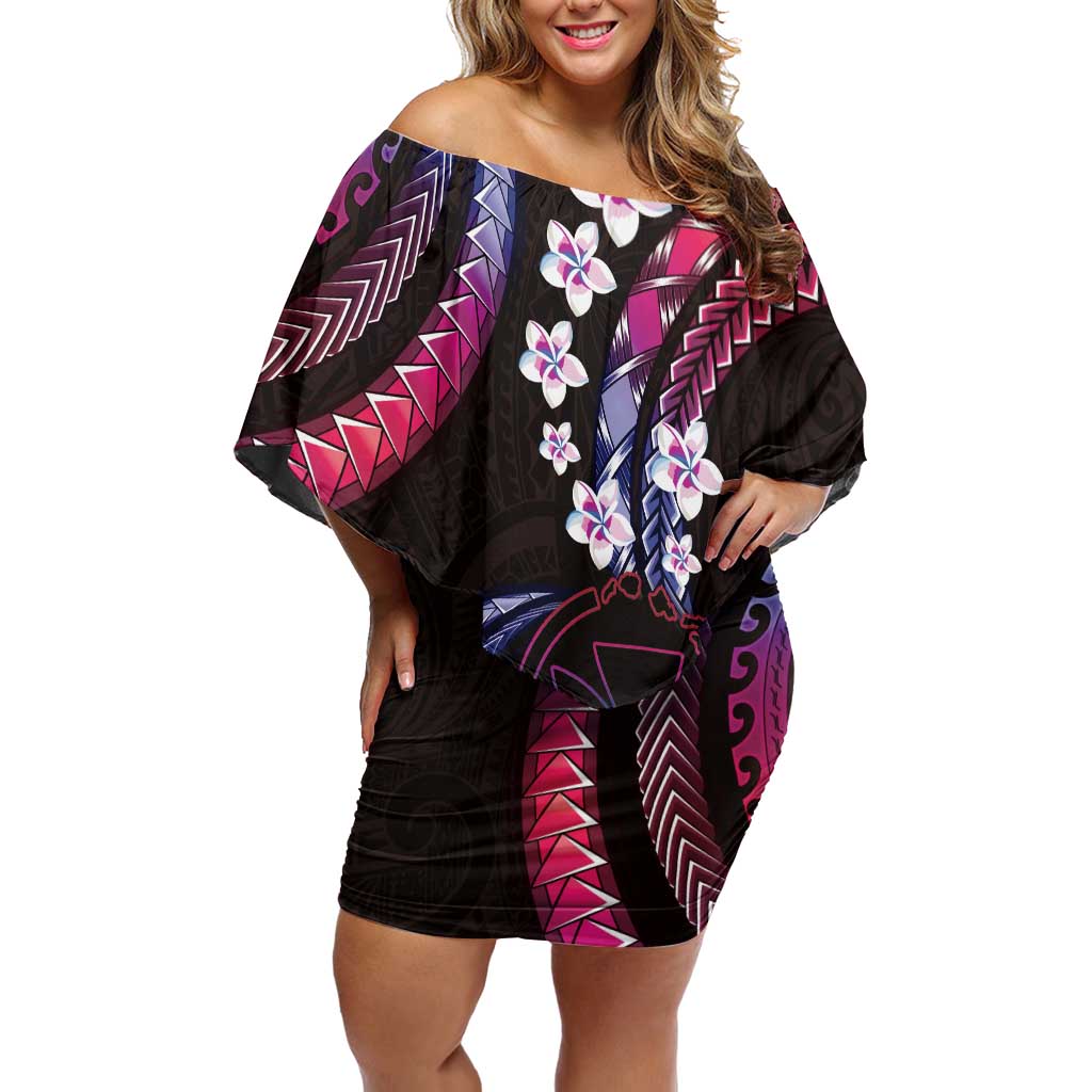 Hawaii Map Kanaka Maoli Off Shoulder Short Dress Fantastic Frangipani Sweet Dream