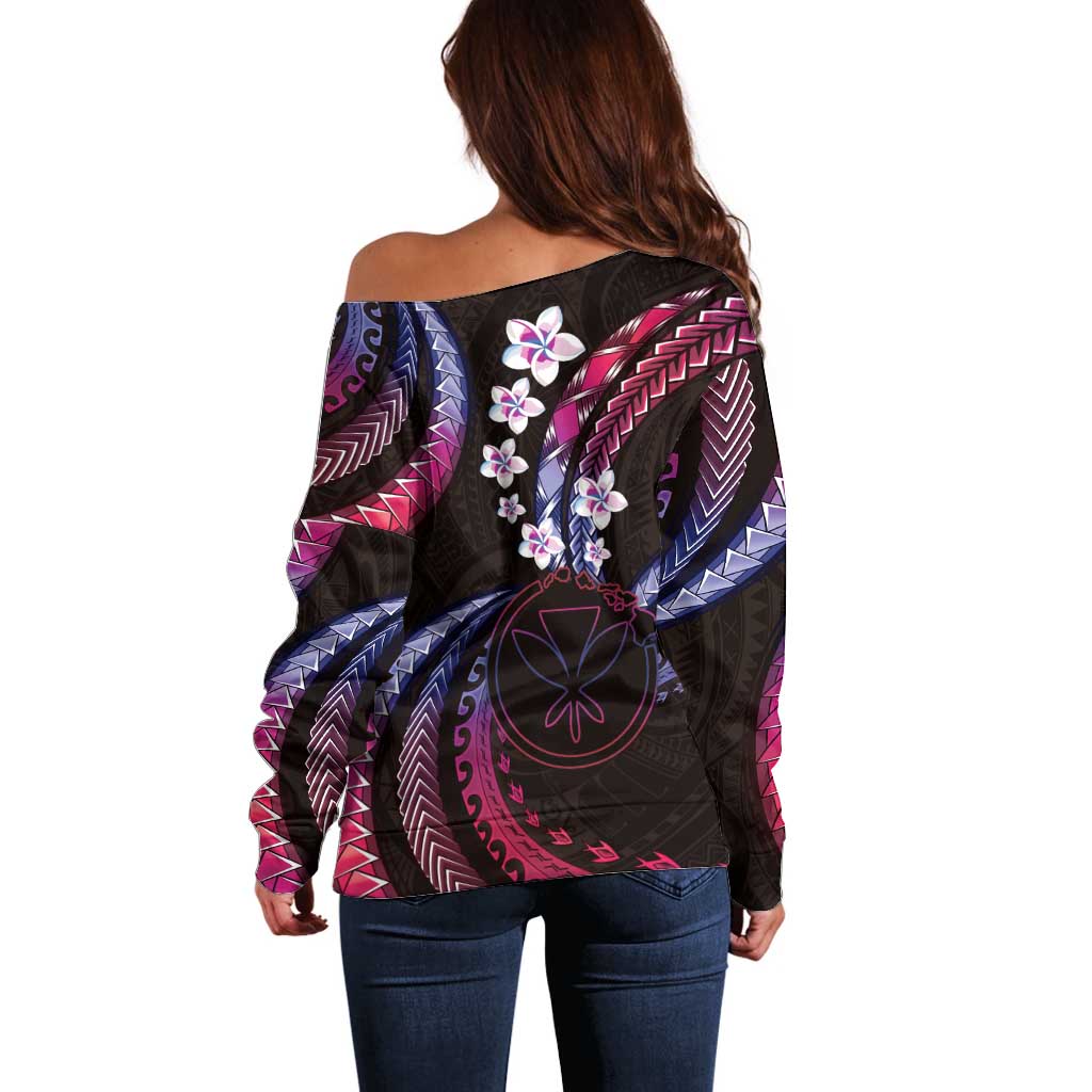 Hawaii Map Kanaka Maoli Off Shoulder Sweater Fantastic Frangipani Sweet Dream