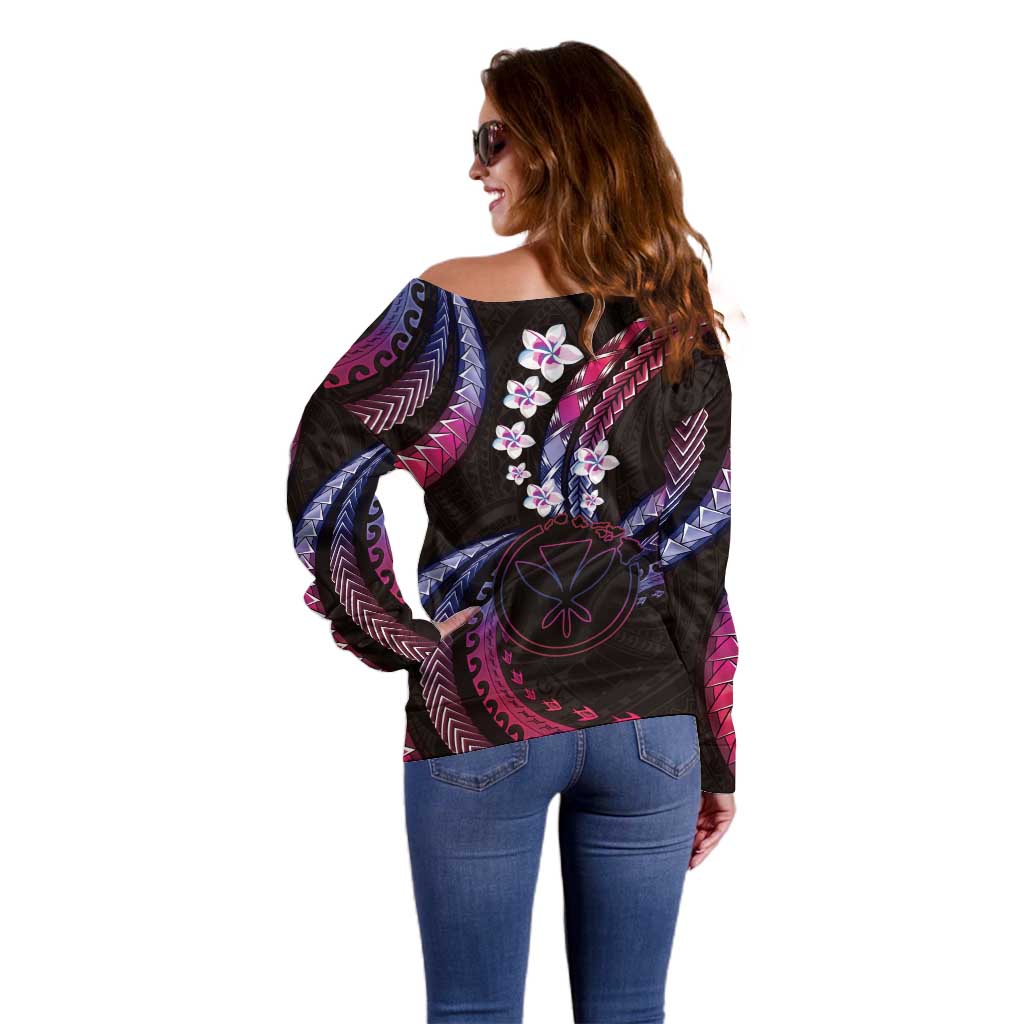 Hawaii Map Kanaka Maoli Off Shoulder Sweater Fantastic Frangipani Sweet Dream