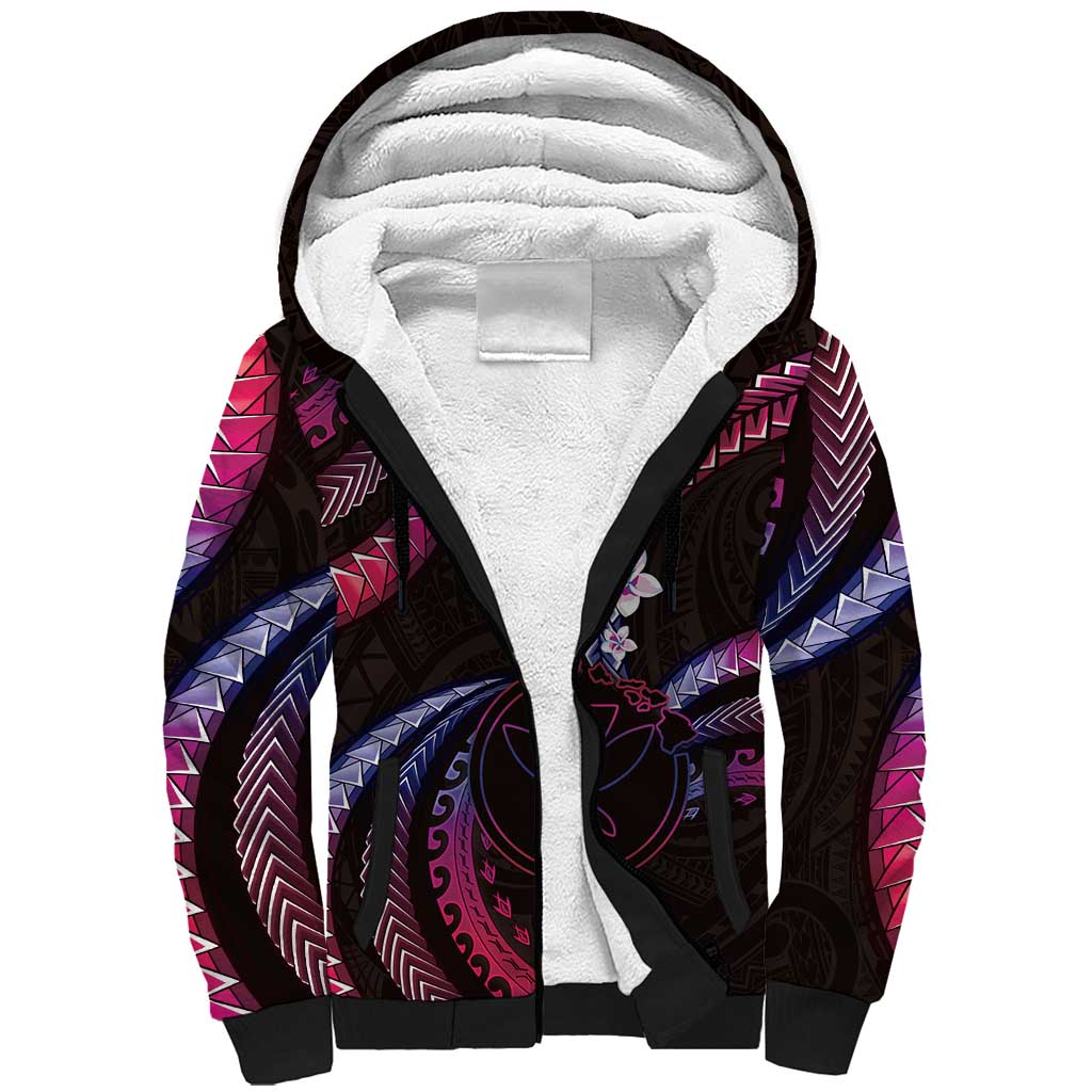 Hawaii Map Kanaka Maoli Sherpa Hoodie Fantastic Frangipani Sweet Dream LT01 Unisex Pink - Polynesian Pride