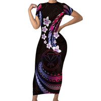 Hawaii Map Kanaka Maoli Short Sleeve Bodycon Dress Fantastic Frangipani Sweet Dream LT01 Long Dress Pink - Polynesian Pride