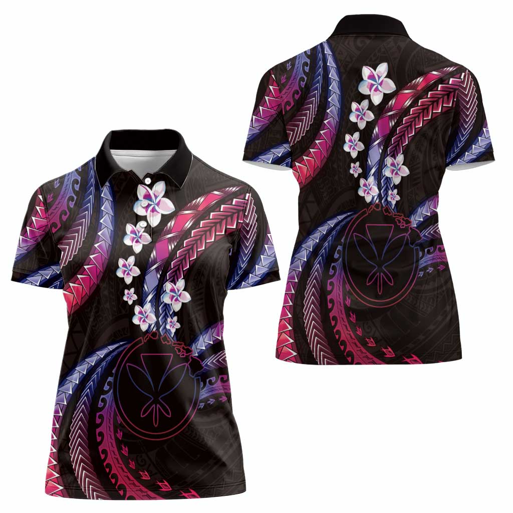Hawaii Map Kanaka Maoli Women Polo Shirt Fantastic Frangipani Sweet Dream LT01 - Polynesian Pride
