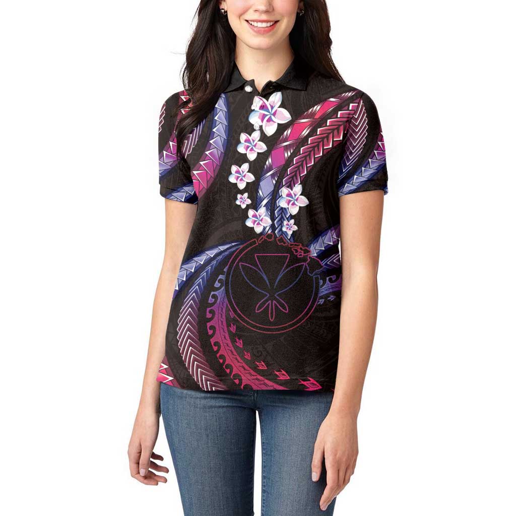 Hawaii Map Kanaka Maoli Women Polo Shirt Fantastic Frangipani Sweet Dream LT01 - Polynesian Pride