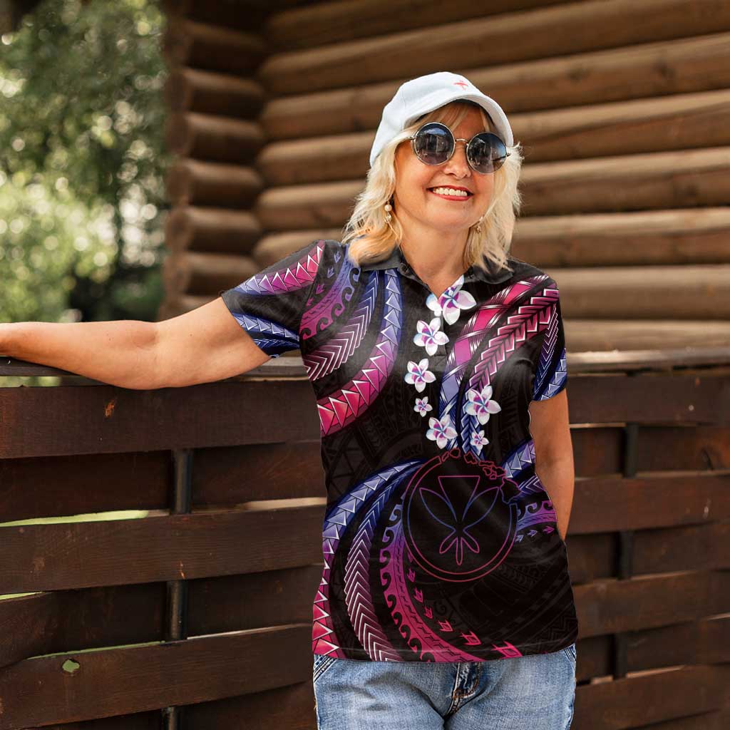 Hawaii Map Kanaka Maoli Women Polo Shirt Fantastic Frangipani Sweet Dream LT01 - Polynesian Pride