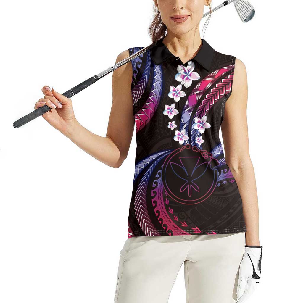Hawaii Map Kanaka Maoli Women Sleeveless Polo Shirt Fantastic Frangipani Sweet Dream LT01 - Polynesian Pride