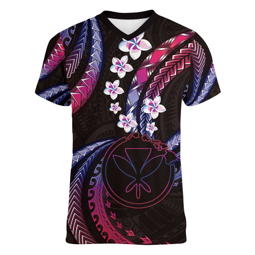 Hawaii Map Kanaka Maoli Women V-Neck T-Shirt Fantastic Frangipani Sweet Dream LT01 Female Pink - Polynesian Pride