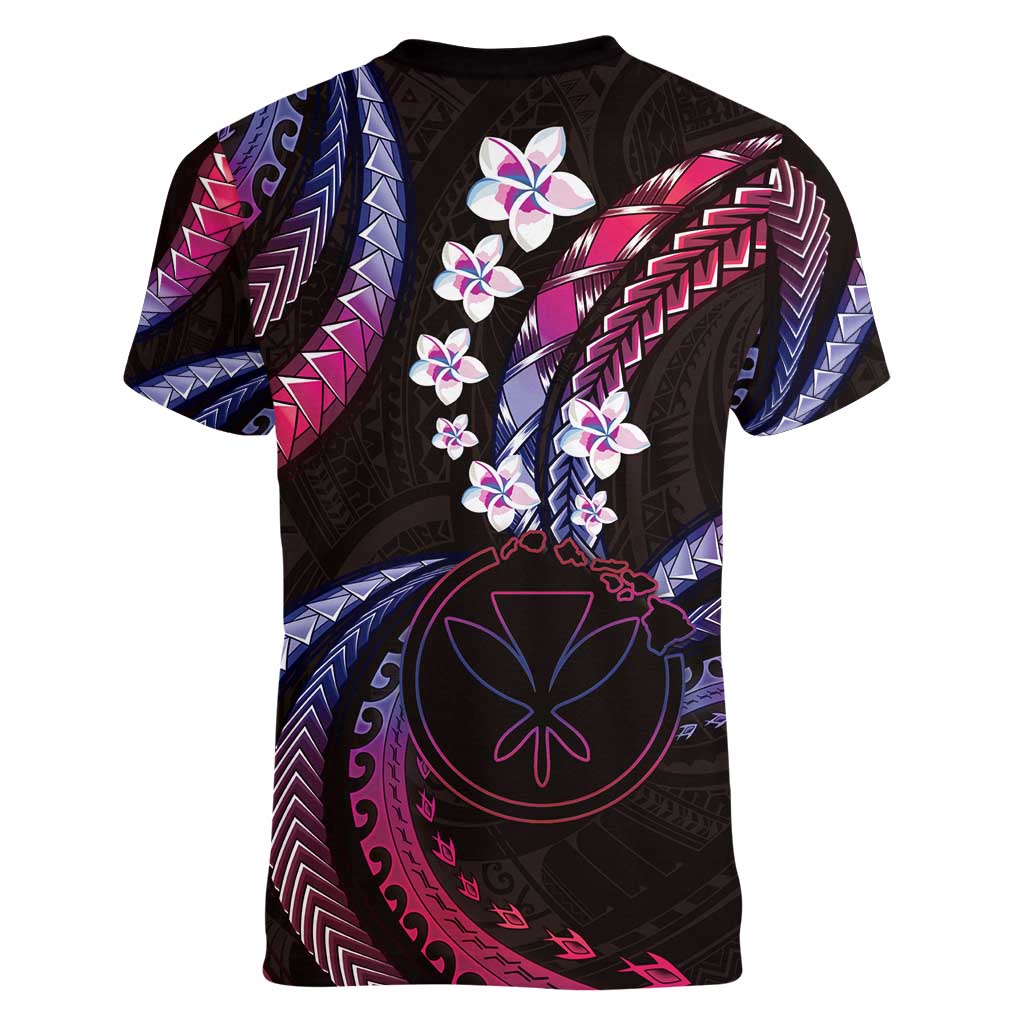 Hawaii Map Kanaka Maoli Women V-Neck T-Shirt Fantastic Frangipani Sweet Dream LT01 - Polynesian Pride