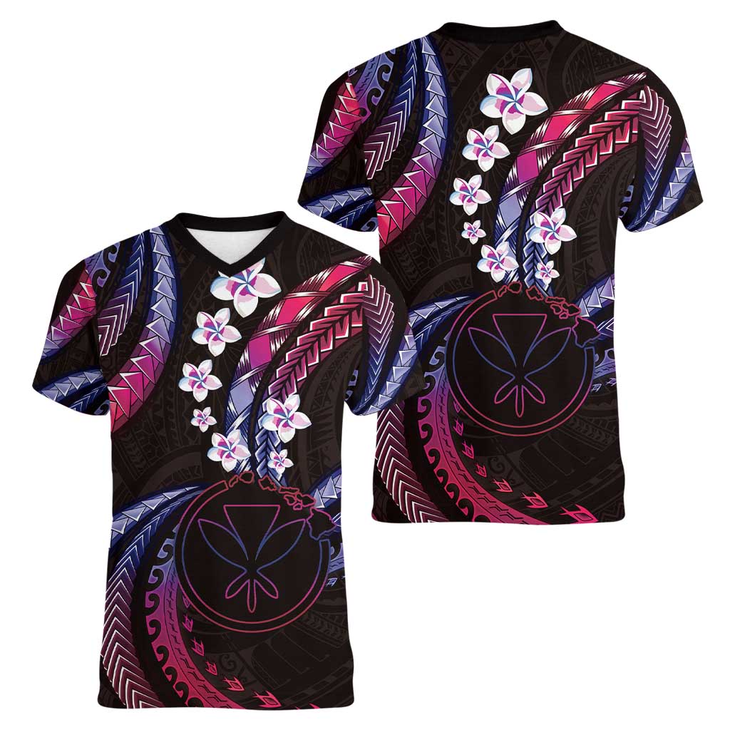 Hawaii Map Kanaka Maoli Women V-Neck T-Shirt Fantastic Frangipani Sweet Dream LT01 - Polynesian Pride