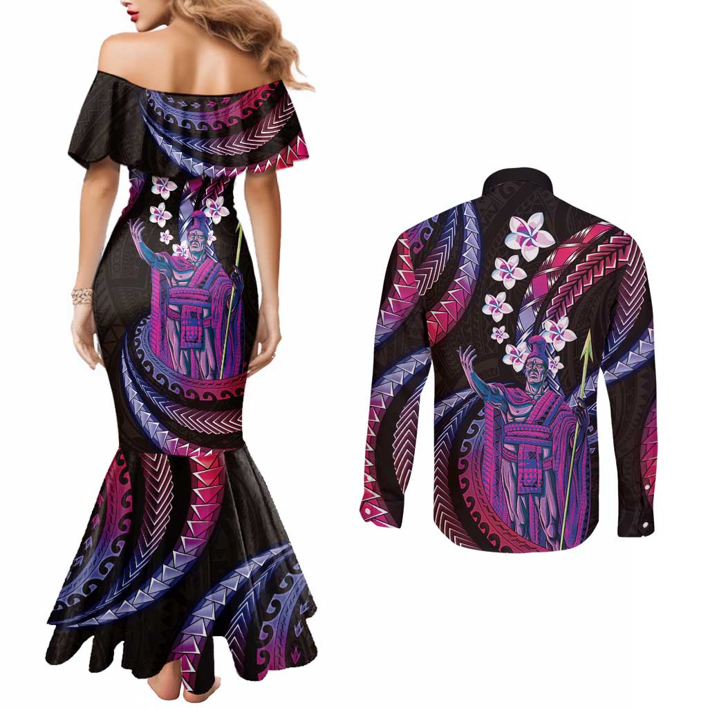 Hawaii King Kamehameha Couples Matching Mermaid Dress and Long Sleeve Button Shirt Fantastic Plumeria Sweet Vibes LT01 - Polynesian Pride
