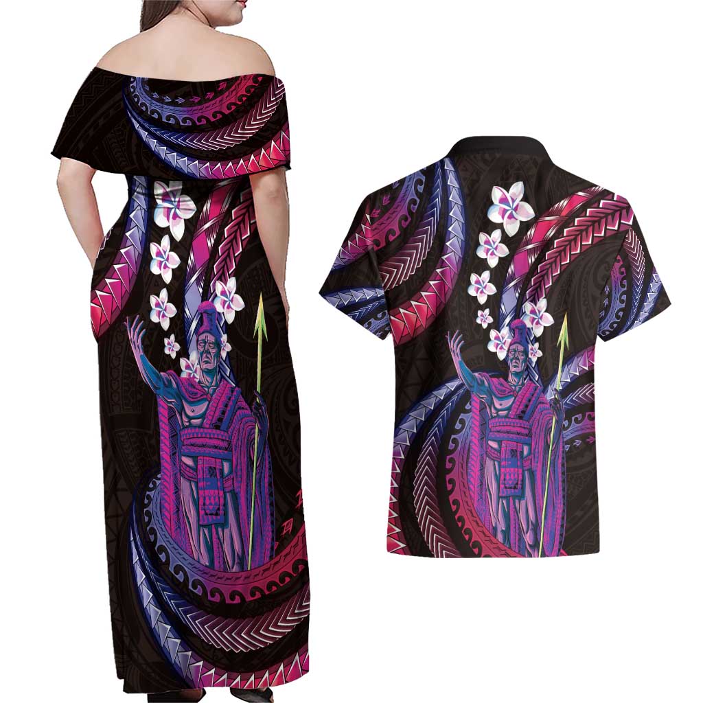 Hawaii King Kamehameha Couples Matching Off Shoulder Maxi Dress and Hawaiian Shirt Fantastic Plumeria Sweet Vibes LT01 - Polynesian Pride