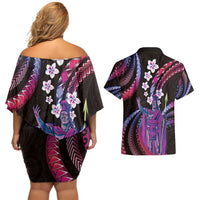 Hawaii King Kamehameha Couples Matching Off Shoulder Short Dress and Hawaiian Shirt Fantastic Plumeria Sweet Vibes LT01 - Polynesian Pride