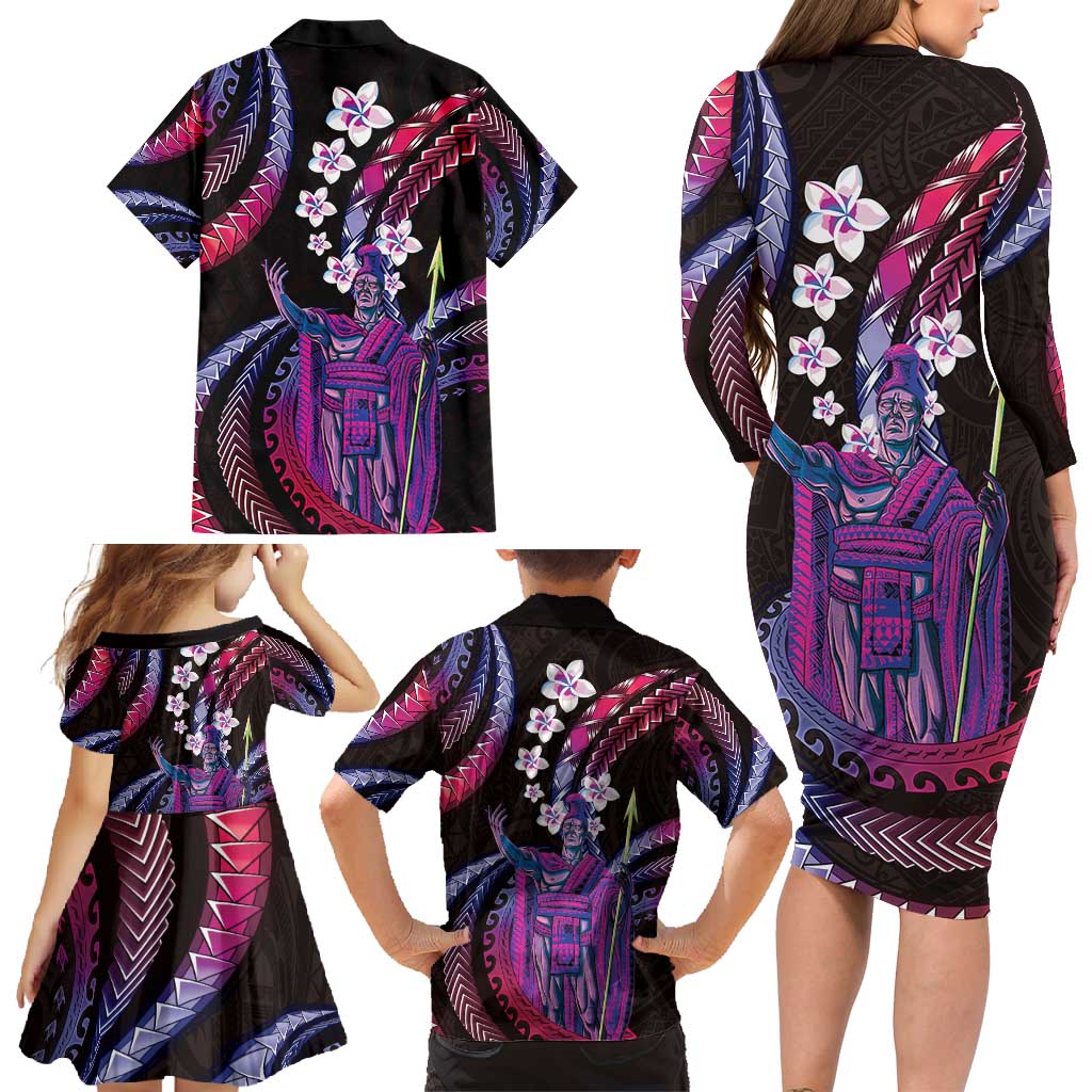 Hawaii King Kamehameha Family Matching Long Sleeve Bodycon Dress and Hawaiian Shirt Fantastic Plumeria Sweet Vibes LT01 - Polynesian Pride