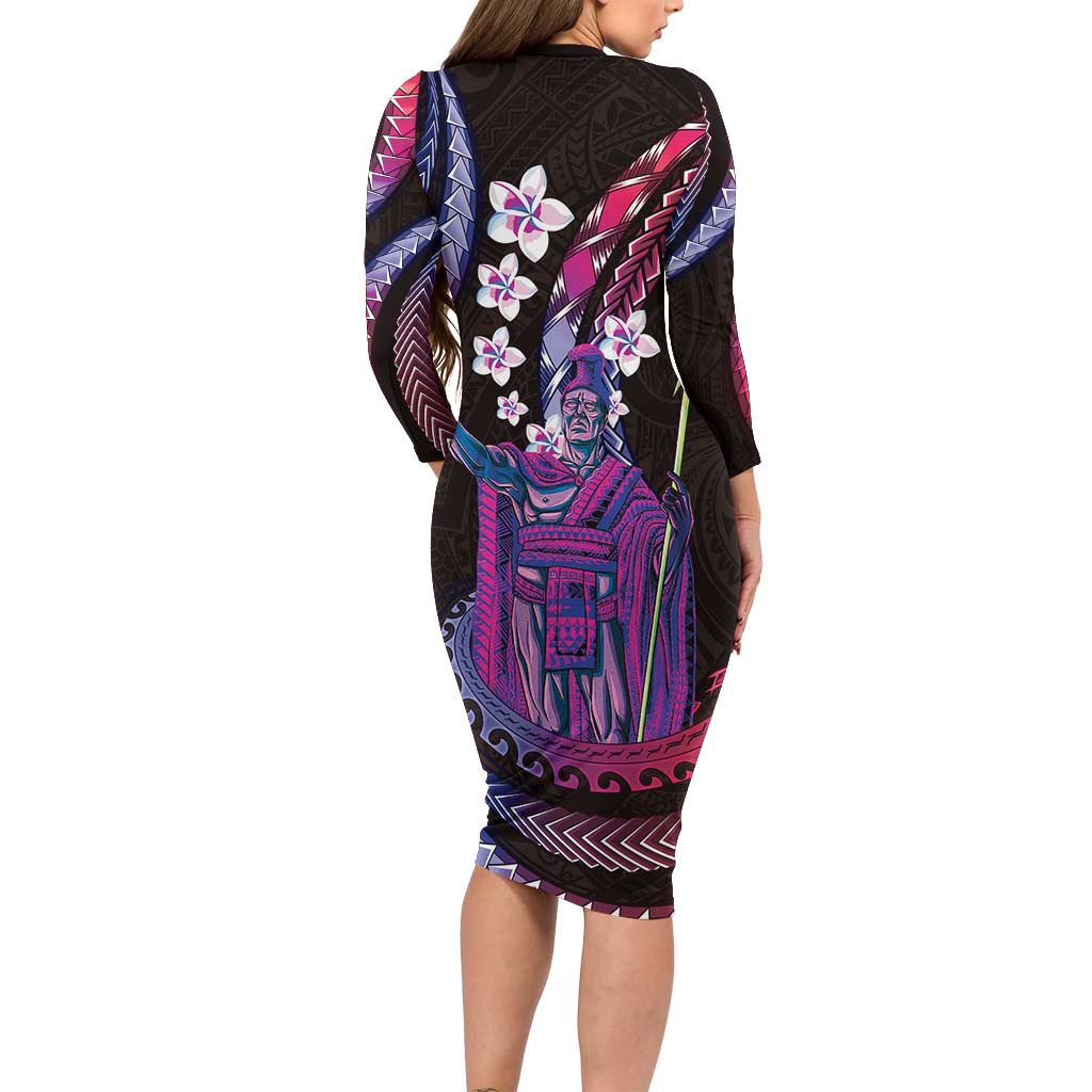 Hawaii King Kamehameha Family Matching Long Sleeve Bodycon Dress and Hawaiian Shirt Fantastic Plumeria Sweet Vibes LT01 - Polynesian Pride