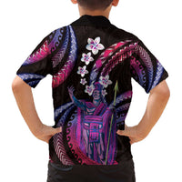 Hawaii King Kamehameha Family Matching Off The Shoulder Long Sleeve Dress and Hawaiian Shirt Fantastic Plumeria Sweet Vibes LT01 - Polynesian Pride