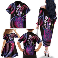 Hawaii King Kamehameha Family Matching Off The Shoulder Long Sleeve Dress and Hawaiian Shirt Fantastic Plumeria Sweet Vibes LT01 - Polynesian Pride