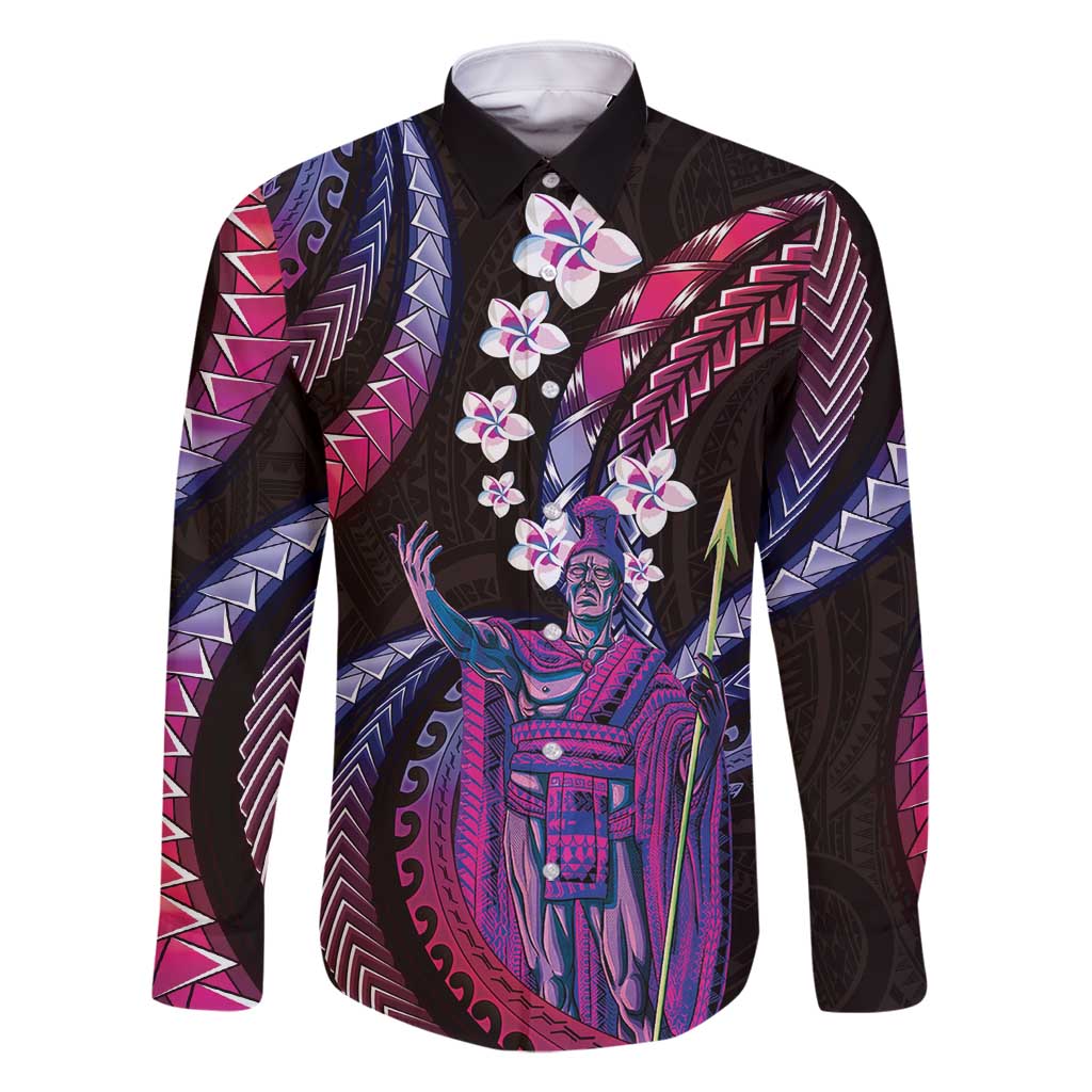 Hawaii King Kamehameha Family Matching Off Shoulder Maxi Dress and Hawaiian Shirt Fantastic Plumeria Sweet Vibes LT01 Dad's Shirt - Long Sleeve Pink - Polynesian Pride