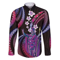 Hawaii King Kamehameha Family Matching Off Shoulder Maxi Dress and Hawaiian Shirt Fantastic Plumeria Sweet Vibes LT01 Dad's Shirt - Long Sleeve Pink - Polynesian Pride