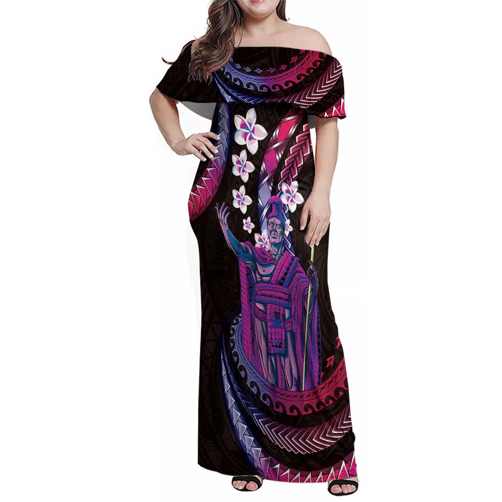 Hawaii King Kamehameha Family Matching Off Shoulder Maxi Dress and Hawaiian Shirt Fantastic Plumeria Sweet Vibes LT01 Mom's Dress Pink - Polynesian Pride