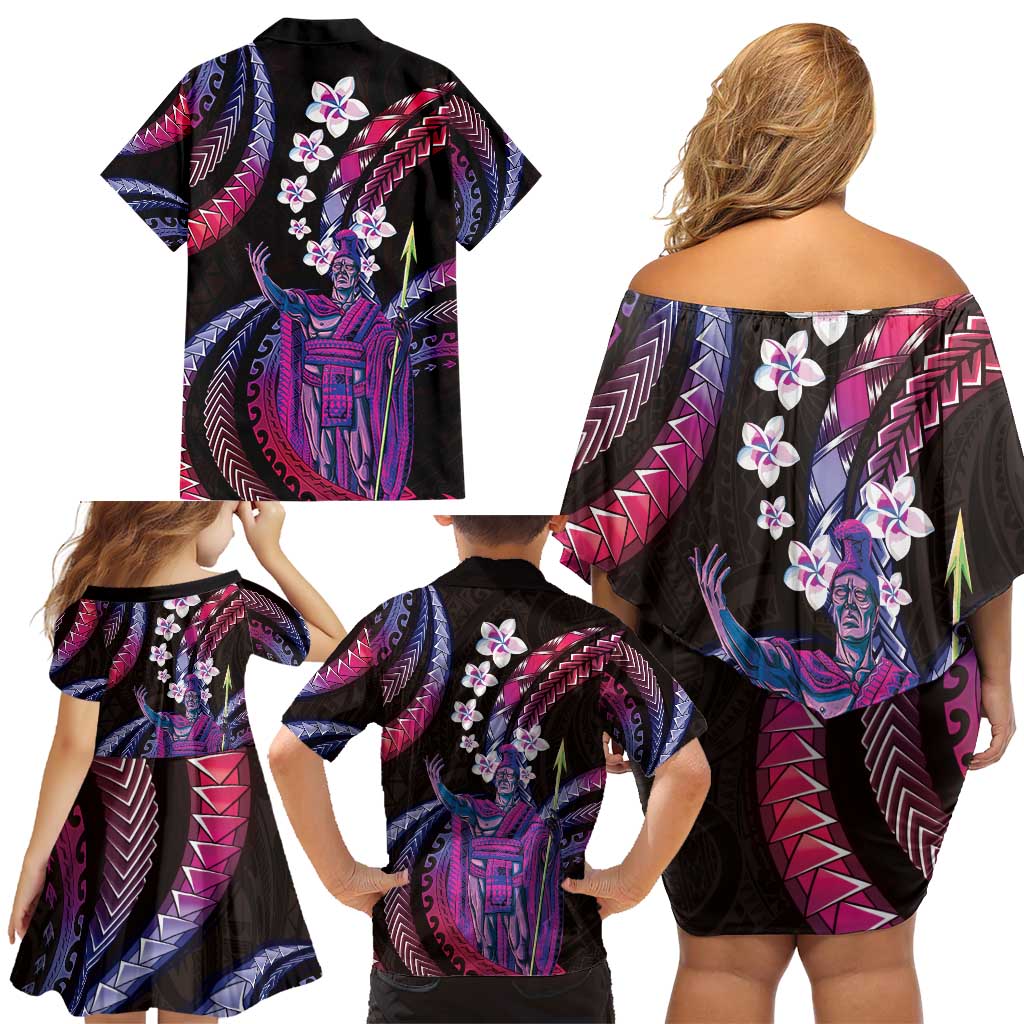 Hawaii King Kamehameha Family Matching Off Shoulder Short Dress and Hawaiian Shirt Fantastic Plumeria Sweet Vibes LT01 - Polynesian Pride