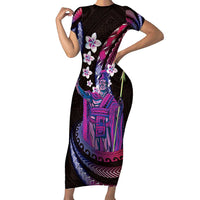 Hawaii King Kamehameha Family Matching Short Sleeve Bodycon Dress and Hawaiian Shirt Fantastic Plumeria Sweet Vibes LT01 Mom's Dress Pink - Polynesian Pride