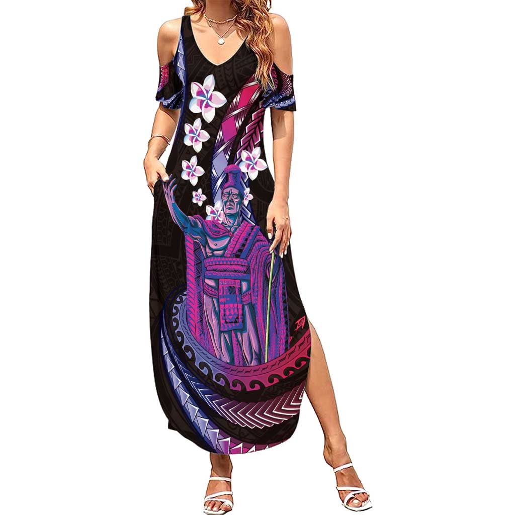 Hawaii King Kamehameha Family Matching Summer Maxi Dress and Hawaiian Shirt Fantastic Plumeria Sweet Vibes LT01 Mom's Dress Pink - Polynesian Pride