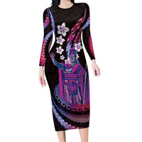 Hawaii King Kamehameha Long Sleeve Bodycon Dress Fantastic Plumeria Sweet Vibes LT01 Long Dress Pink - Polynesian Pride
