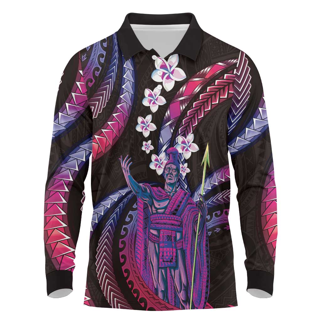 Hawaii King Kamehameha Long Sleeve Polo Shirt Fantastic Plumeria Sweet Vibes LT01 Pink - Polynesian Pride