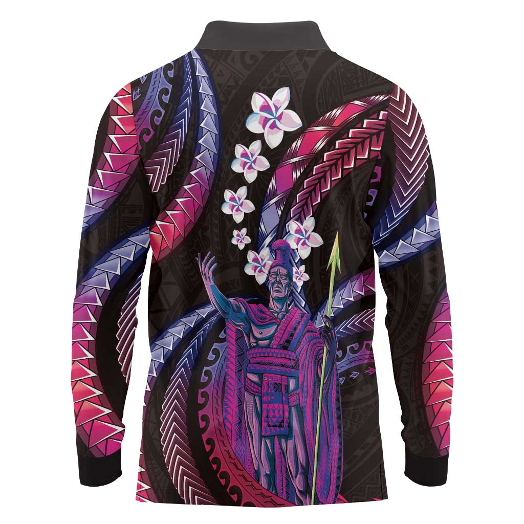 Hawaii King Kamehameha Long Sleeve Polo Shirt Fantastic Plumeria Sweet Vibes LT01 - Polynesian Pride