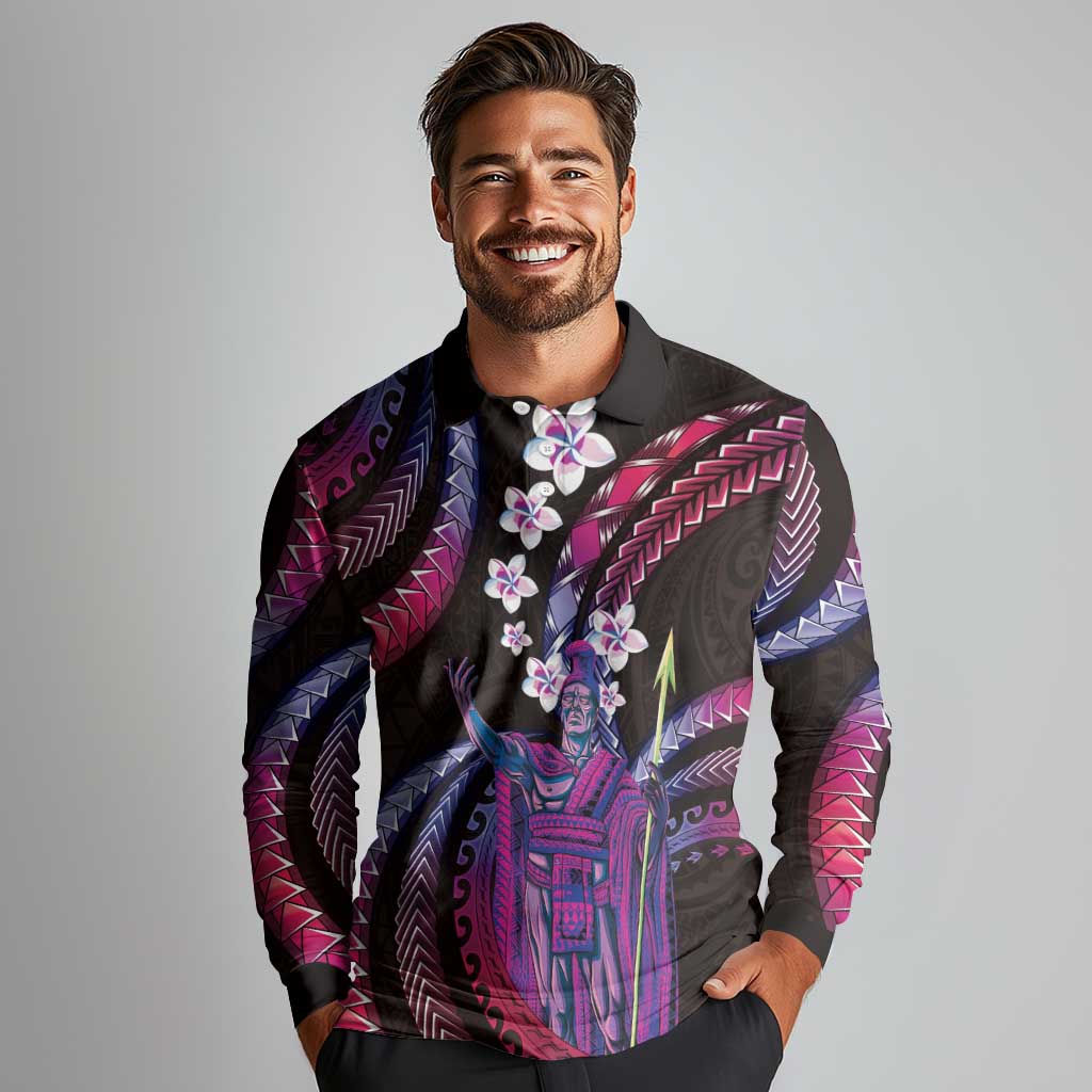 Hawaii King Kamehameha Long Sleeve Polo Shirt Fantastic Plumeria Sweet Vibes LT01 - Polynesian Pride