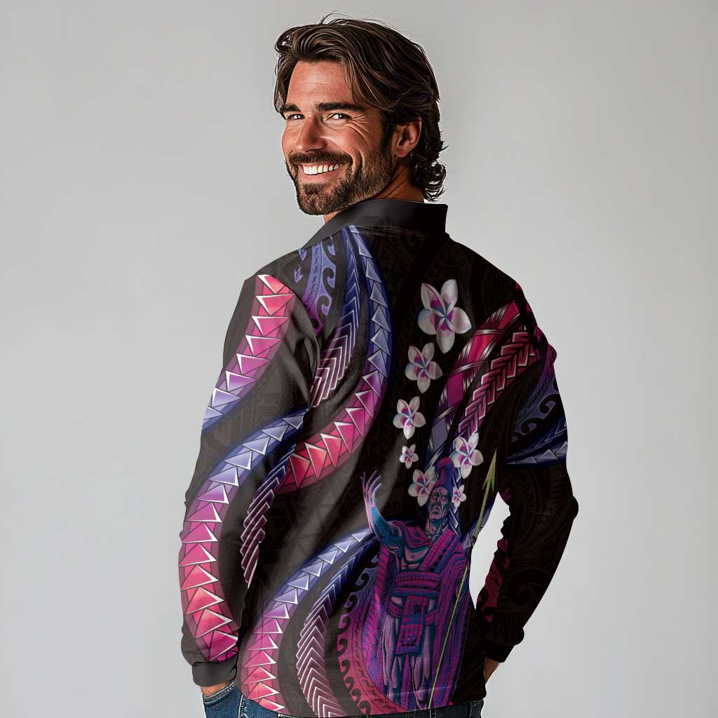 Hawaii King Kamehameha Long Sleeve Polo Shirt Fantastic Plumeria Sweet Vibes LT01 - Polynesian Pride