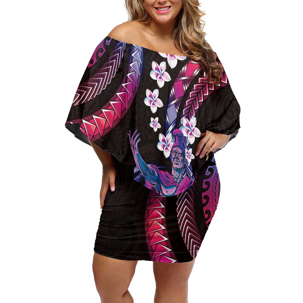 Hawaii King Kamehameha Off Shoulder Short Dress Fantastic Plumeria Sweet Vibes LT01 Women Pink - Polynesian Pride