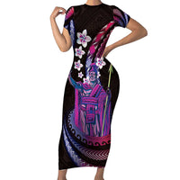 Hawaii King Kamehameha Short Sleeve Bodycon Dress Fantastic Plumeria Sweet Vibes LT01 Long Dress Pink - Polynesian Pride