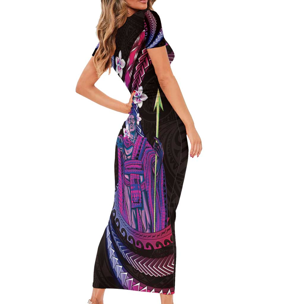 Hawaii King Kamehameha Short Sleeve Bodycon Dress Fantastic Plumeria Sweet Vibes LT01 - Polynesian Pride