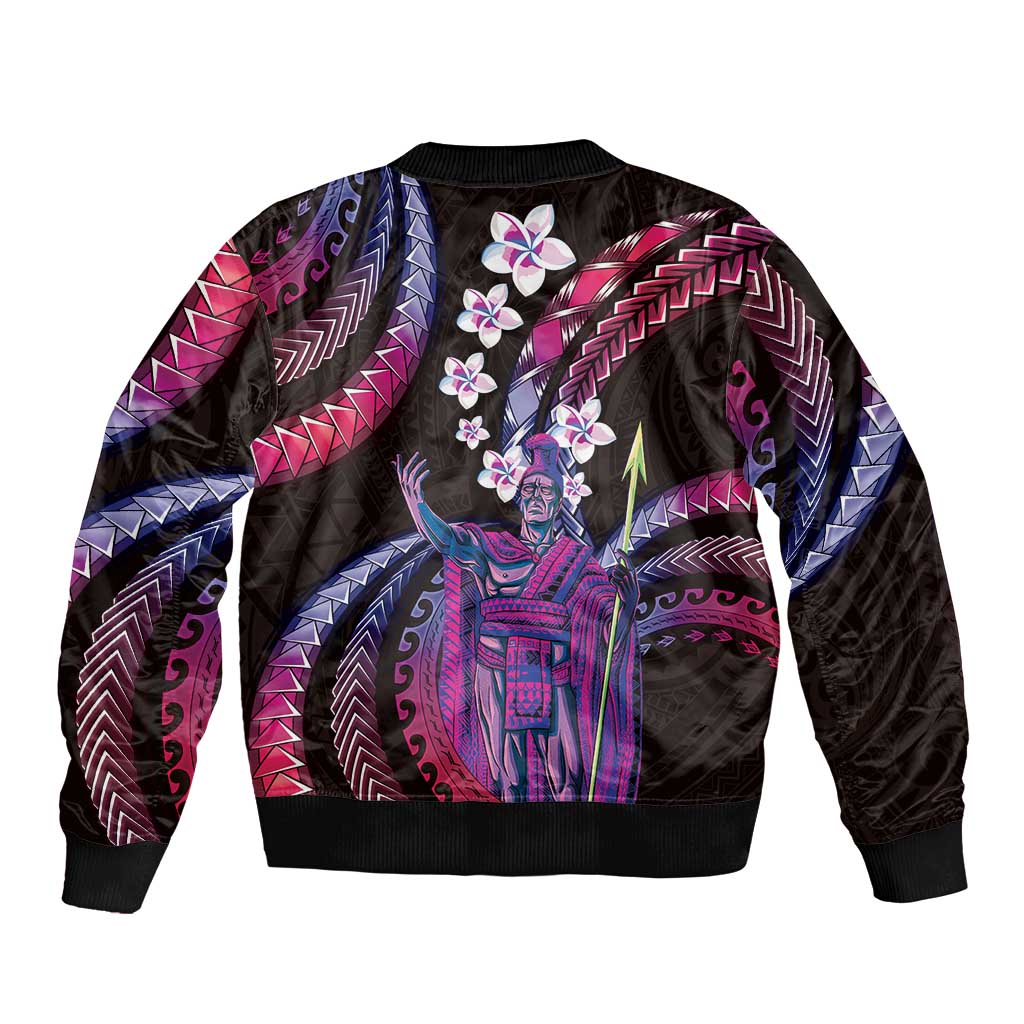 Hawaii King Kamehameha Sleeve Zip Bomber Jacket Fantastic Plumeria Sweet Vibes