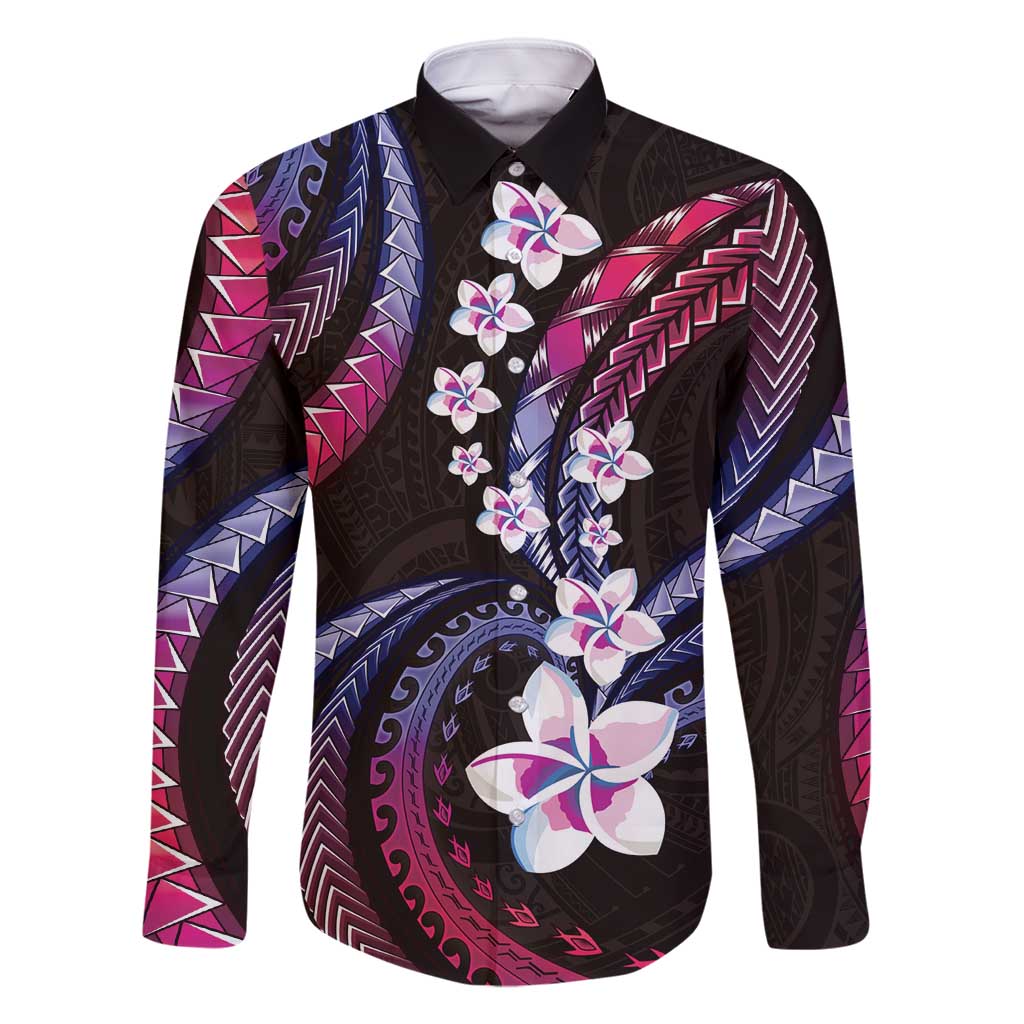 Hawaii Plumeria Family Matching Mermaid Dress and Hawaiian Shirt Sweet Gradient Polynesian Pattern LT01 Dad's Shirt - Long Sleeve Pink - Polynesian Pride