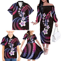 Hawaii Plumeria Family Matching Off The Shoulder Long Sleeve Dress and Hawaiian Shirt Sweet Gradient Polynesian Pattern