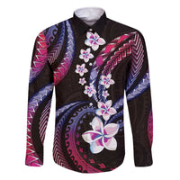 Hawaii Plumeria Family Matching Off The Shoulder Long Sleeve Dress and Hawaiian Shirt Sweet Gradient Polynesian Pattern