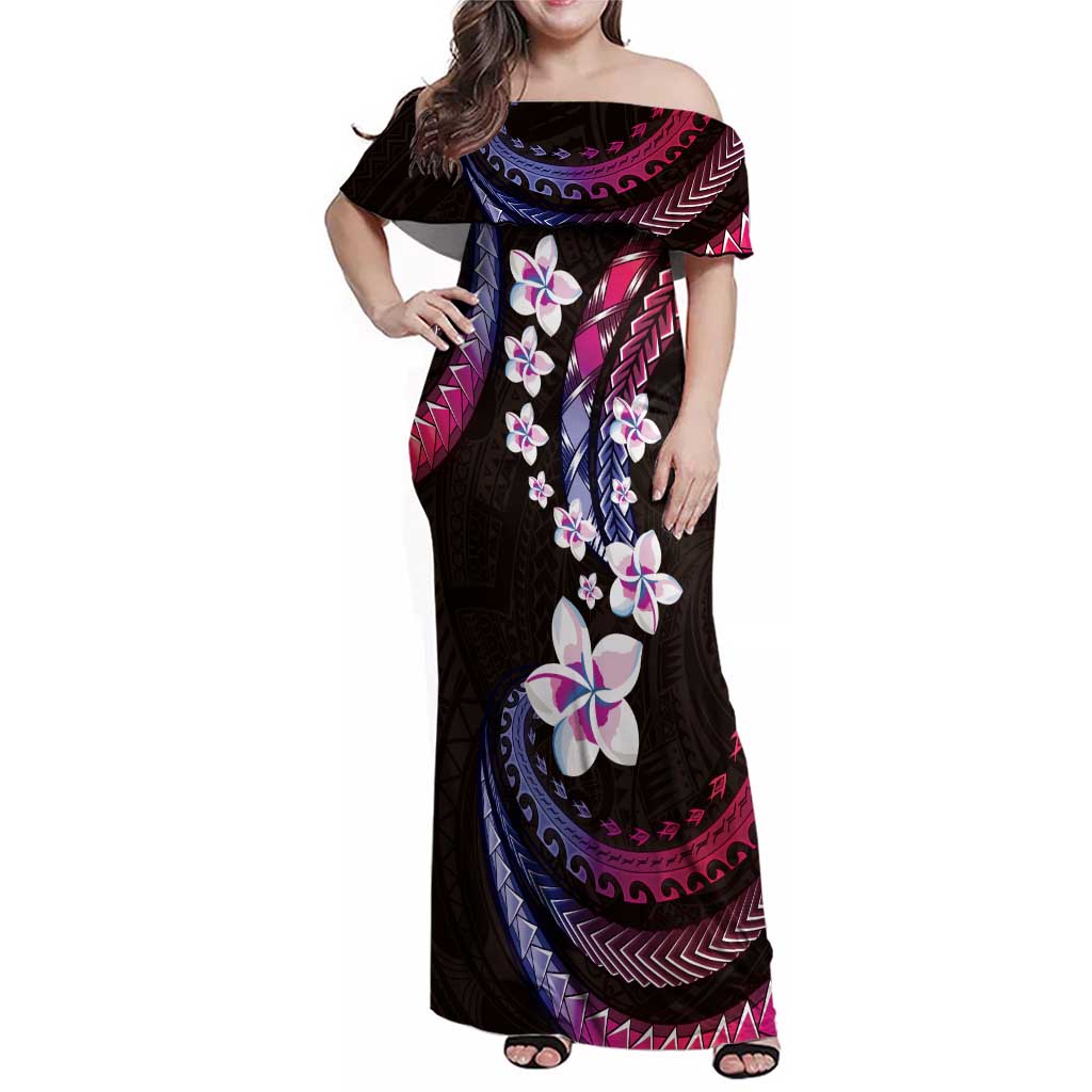 Hawaii Plumeria Family Matching Off Shoulder Maxi Dress and Hawaiian Shirt Sweet Gradient Polynesian Pattern