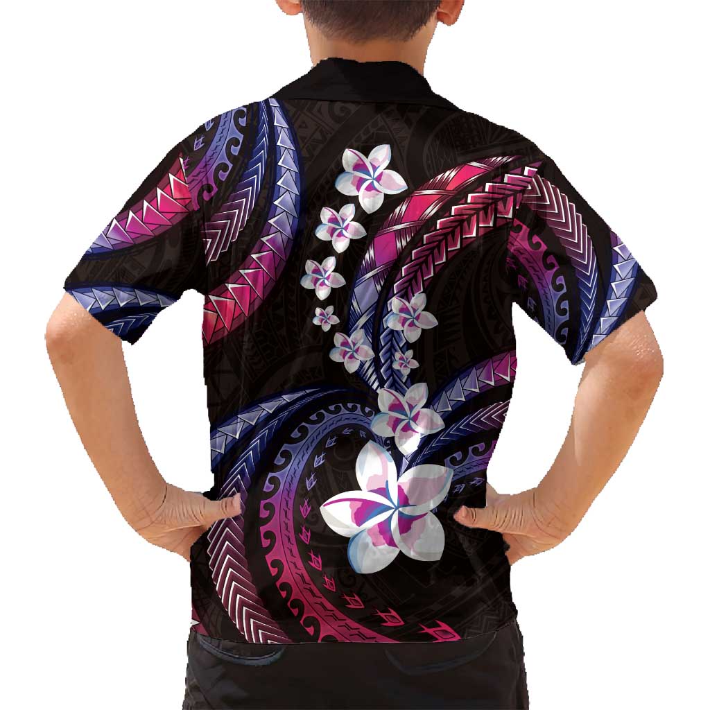 Hawaii Plumeria Family Matching Off Shoulder Short Dress and Hawaiian Shirt Sweet Gradient Polynesian Pattern