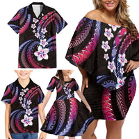 Hawaii Plumeria Family Matching Off Shoulder Short Dress and Hawaiian Shirt Sweet Gradient Polynesian Pattern