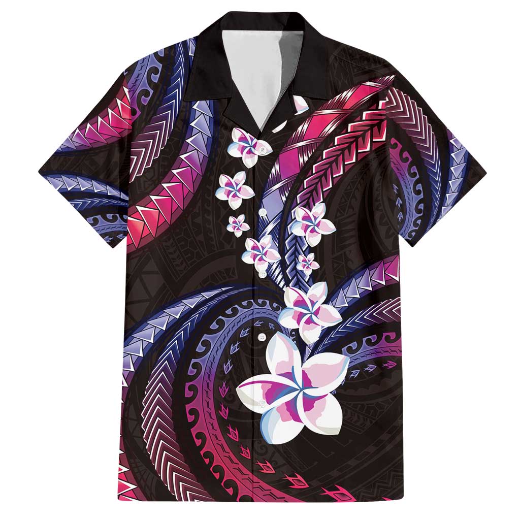 Hawaii Plumeria Family Matching Short Sleeve Bodycon Dress and Hawaiian Shirt Sweet Gradient Polynesian Pattern