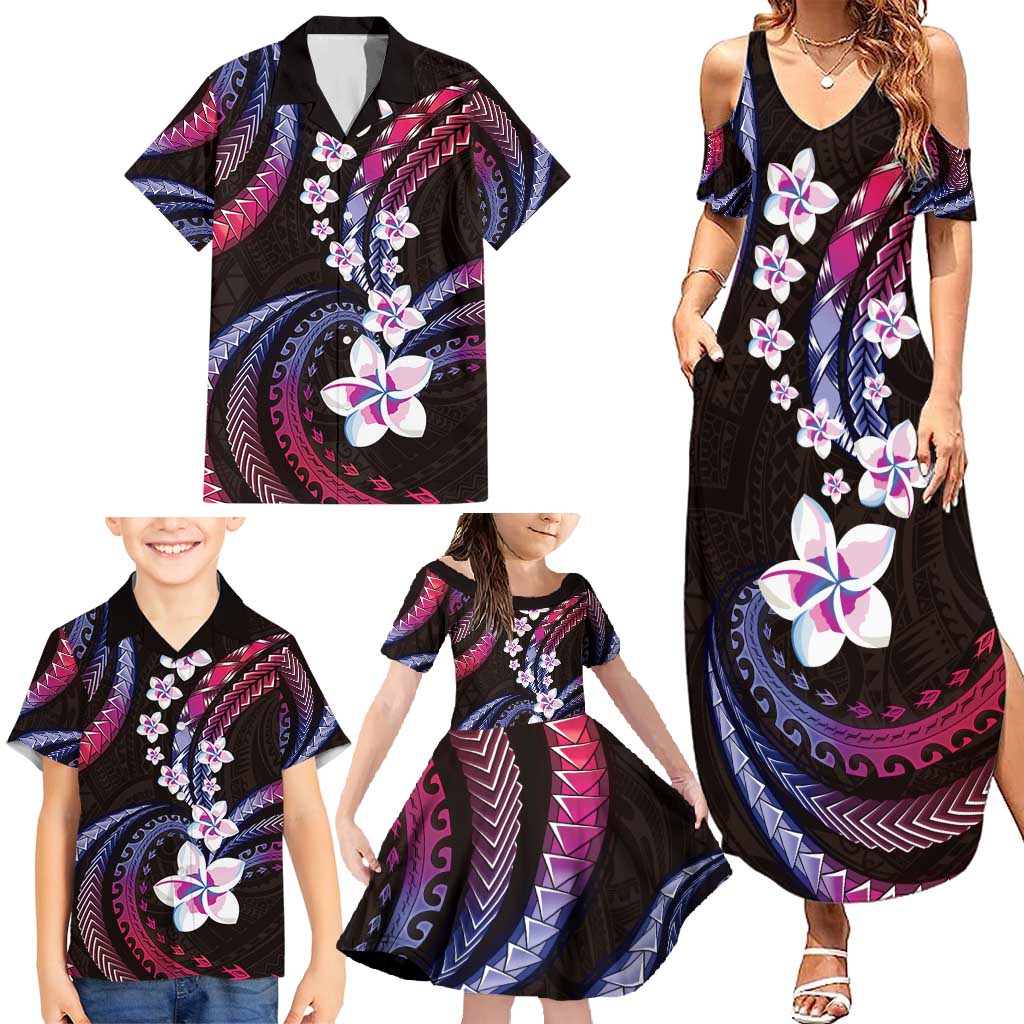 Hawaii Plumeria Family Matching Summer Maxi Dress and Hawaiian Shirt Sweet Gradient Polynesian Pattern
