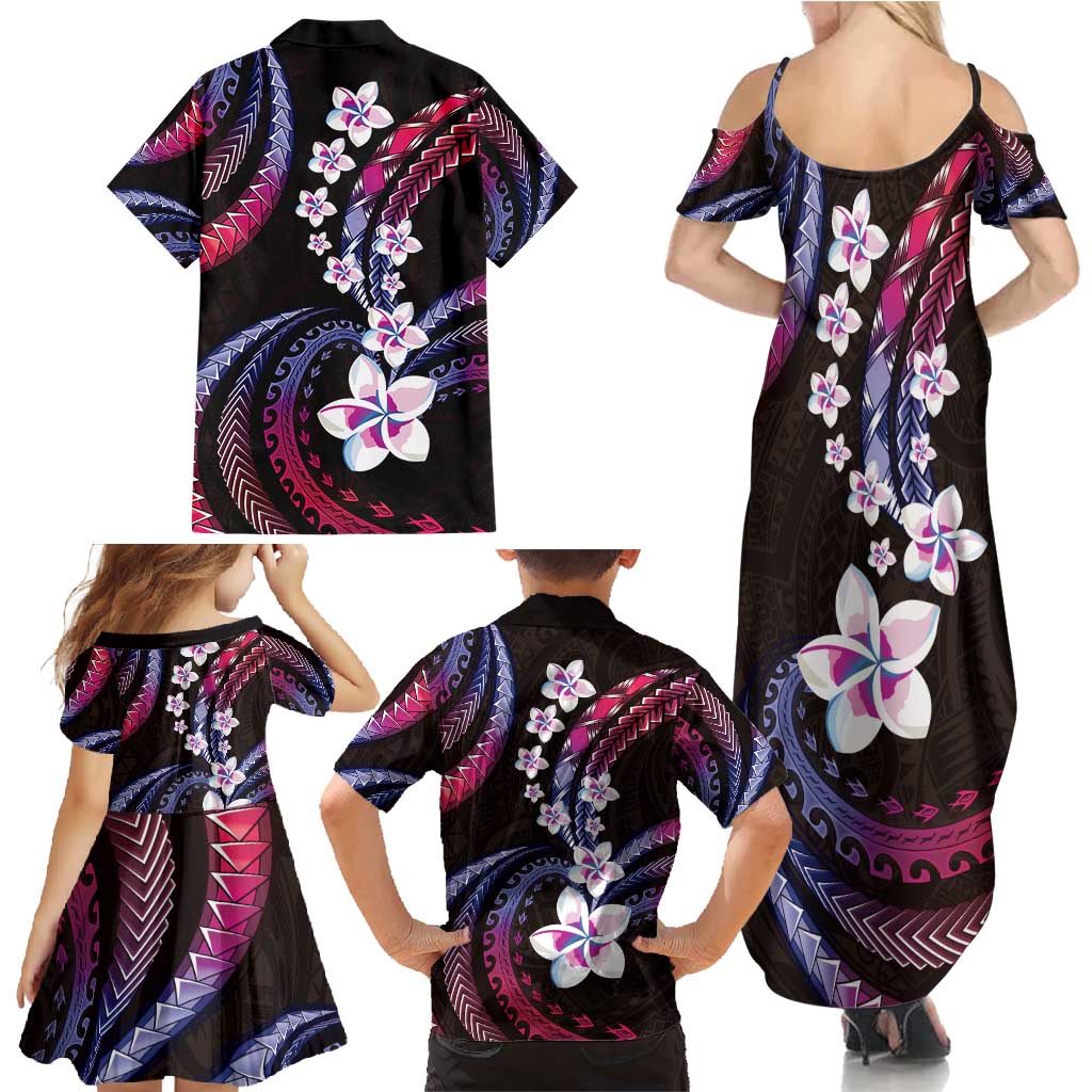 Hawaii Plumeria Family Matching Summer Maxi Dress and Hawaiian Shirt Sweet Gradient Polynesian Pattern