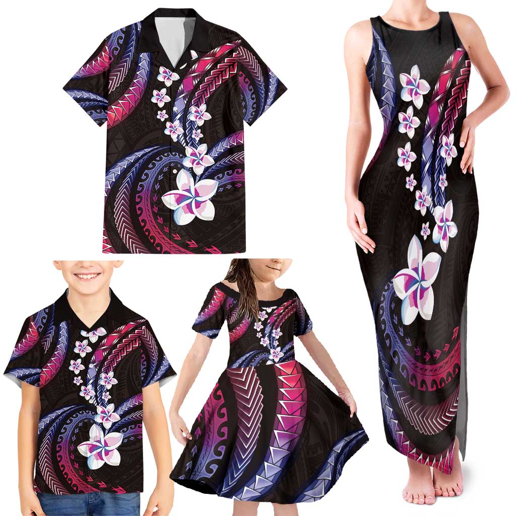 Hawaii Plumeria Family Matching Tank Maxi Dress and Hawaiian Shirt Sweet Gradient Polynesian Pattern