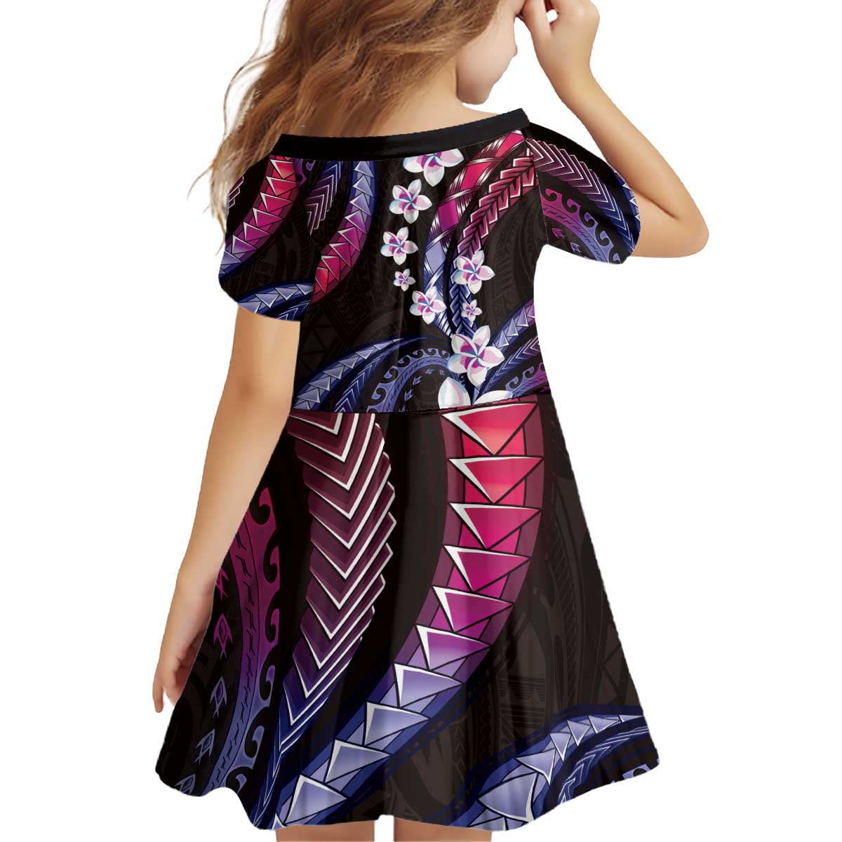 Hawaii Plumeria Kid Short Sleeve Dress Sweet Gradient Polynesian Pattern