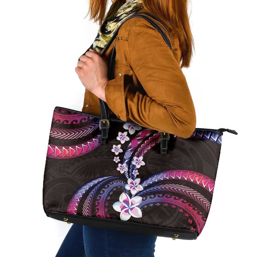 Hawaii Plumeria Leather Tote Bag Sweet Gradient Polynesian Pattern LT01 Pink - Polynesian Pride