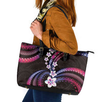 Hawaii Plumeria Leather Tote Bag Sweet Gradient Polynesian Pattern