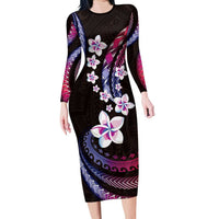 Hawaii Plumeria Long Sleeve Bodycon Dress Sweet Gradient Polynesian Pattern LT01 Long Dress Pink - Polynesian Pride