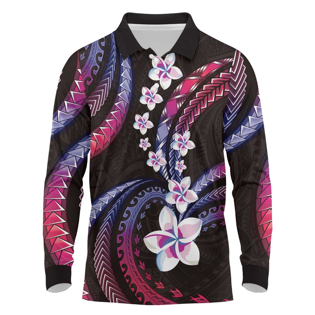 Hawaii Plumeria Long Sleeve Polo Shirt Sweet Gradient Polynesian Pattern LT01 Pink - Polynesian Pride