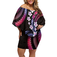 Hawaii Plumeria Off Shoulder Short Dress Sweet Gradient Polynesian Pattern LT01 Women Pink - Polynesian Pride
